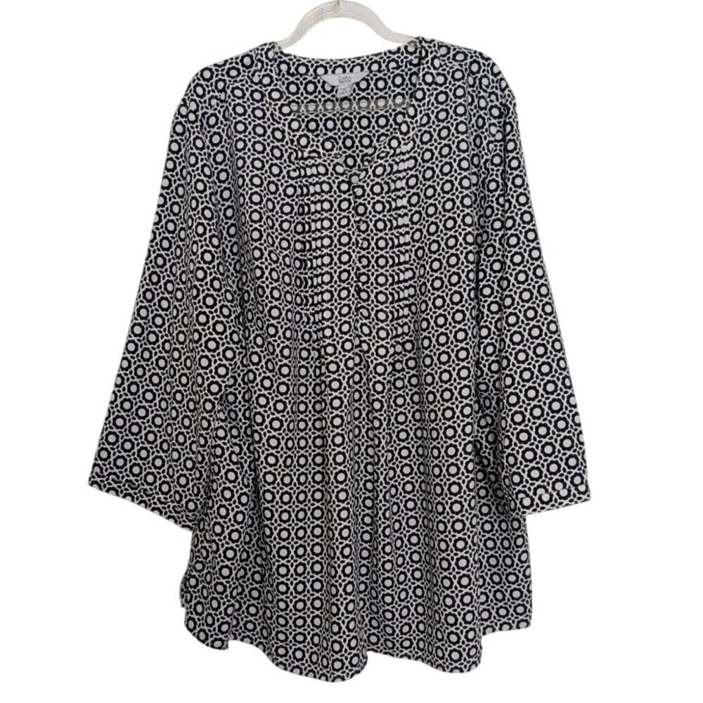 Croft & Barrow Floral Pintuck Shirt Womens Size 2X Black White Career Blouse